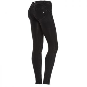 SKINNY-TALLE BAJO - EFECTO DENIM - LAVADO OSCURO- NEGRO