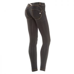 (7/8) ANKLE -TALLE BAJO - EFECTO DENIM - LAVADO CLARO-NEGRO