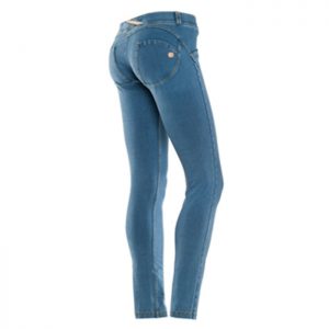 (7/8) ANKLE-TALLE BAJO - EFECTO DENIM - LAVADO CLARO-AZUL