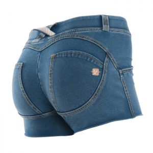 SHORTS-TALLE BAJO - EFECTO DENIM - LAVADO CLARO-AZUL