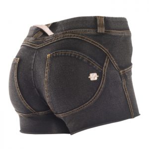 SHORTS-TALLE BAJO - EFECTO DENIM - LAVADO CLARO-NEGRO