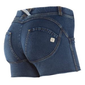 SHORTS-TALLE BAJO - EFECTO DENIM - LAVADO CLARO-AZUL
